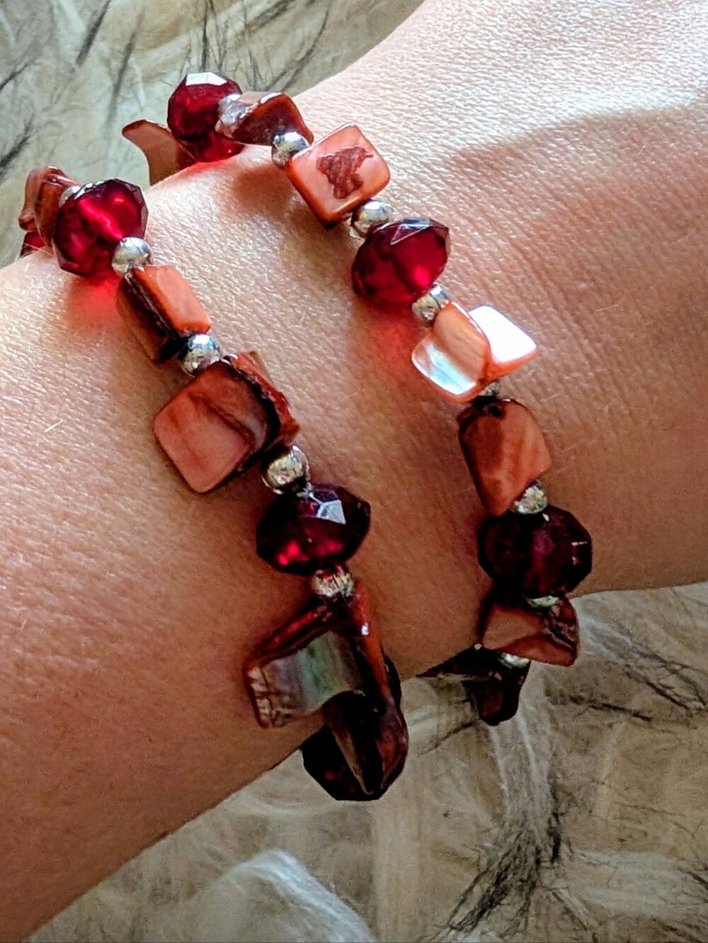 Handcrafted Red Shell Beaded Stretch Bracelet Set